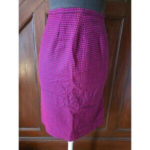 Vtg Jones New York Wool Pink Black Houndstooth Pencil Skirt Size 6